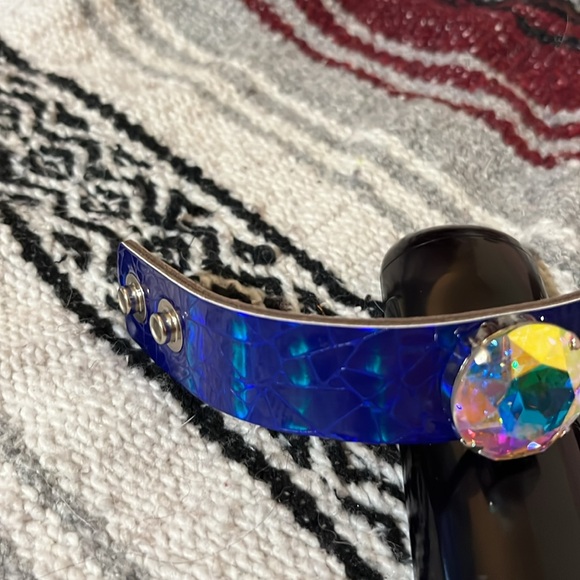 Royal Blue Hologram Leather and Crystal Cuff - Picture 3 of 4